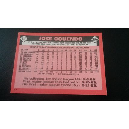 1986 Topps Traded Card # 082T Jose Oquendo Excellent (5) St Louis Cardinals