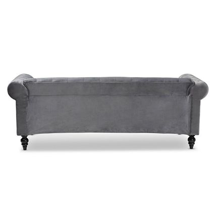 Velvet Chesterfield Trans Sofa Button Tuft Silver NailHead Spindle Leg Gray Blue