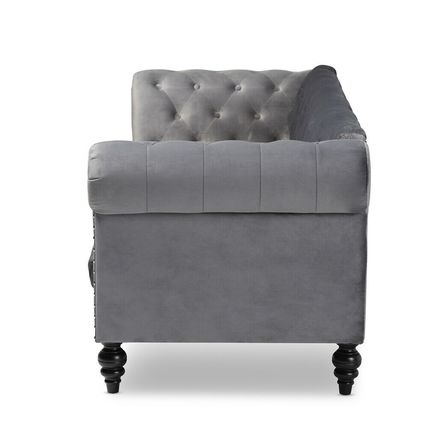 Velvet Chesterfield Trans Sofa Button Tuft Silver NailHead Spindle Leg Gray Blue