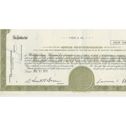Phillips-Van Heusen Corporation 100 Shares 1972 Stock/Share Certificate