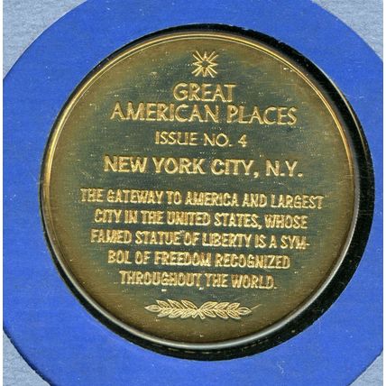 GREAT AMERICAN PLACES STERLING SILVER MEDAL & POSTAL COVER # 4 NEW YORK