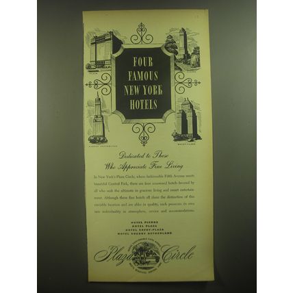 1945 Plaza Circle Ad - Four Famous New York Hotels