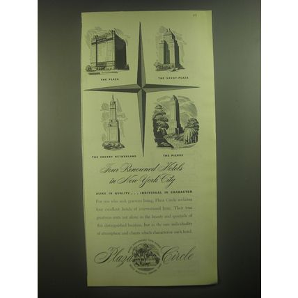 1945 Plaza Circle Ad - Four renowned hotels in New York City