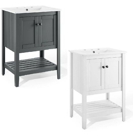Modern 24" Bathroom Sink Vanity Gray or White Slat Design Cottage Style