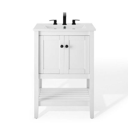 Modern 24" Bathroom Sink Vanity Gray or White Slat Design Cottage Style