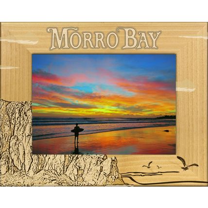 Morro Bay California Laser Engraved Wood Picture Frame Landscape (8 x 10)