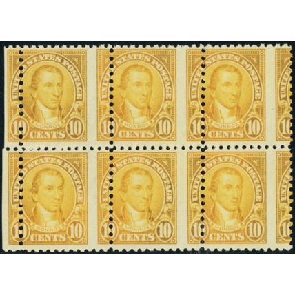 562, Mint NH 10¢ Monroe RARE Misperf Error Block of Six Stamps - Stuart Katz