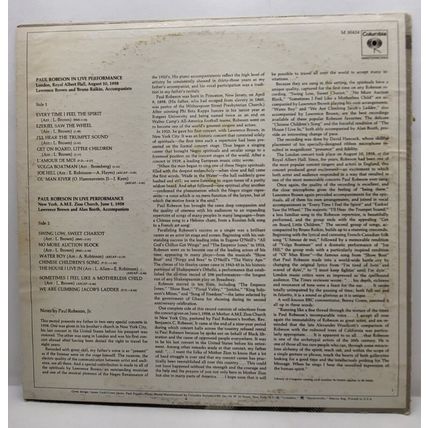 Paul Robeson ‎– In Live Performance 1958 LP Vinyl Record Christian Gospel (P9)