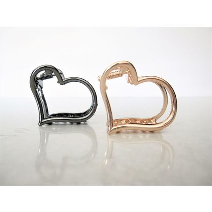 Medium/small dark silver or rose gold heart shaped metal hair claw clip