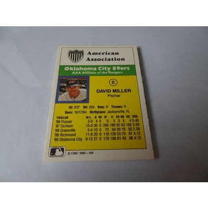 1990 CMC Card # 156 David Miller Very Good-Excellent (4) Oklahoma City 89ers