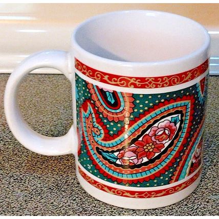 Matrix Stanley Papel Floral Coffee Tea Mug 1990's Red Gold Border