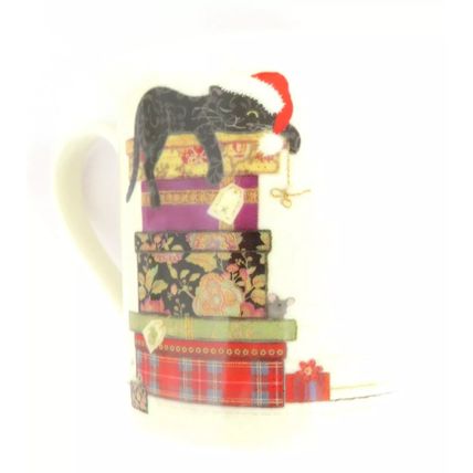 Black Christmas Cat Mug fine China 8.5 CM - Festive Gift Tableware Ceramic