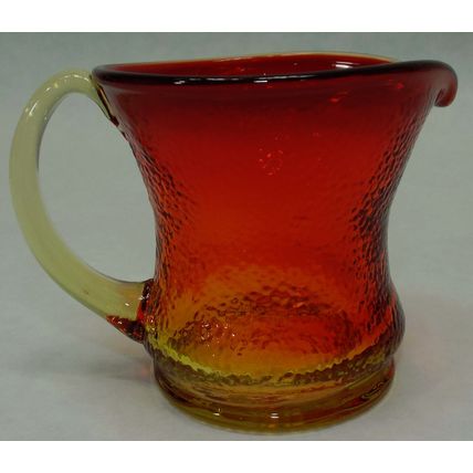 Vintage Hand Blown Crackle Glass Amberina Mini Pitcher Creamer Applied Handle 3"