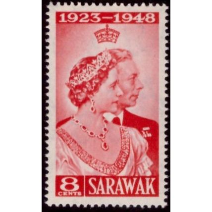 Sarawak KGVI 1948 Royal Silver Wedding 8c Mounted Mint MM SG 165 stamp George