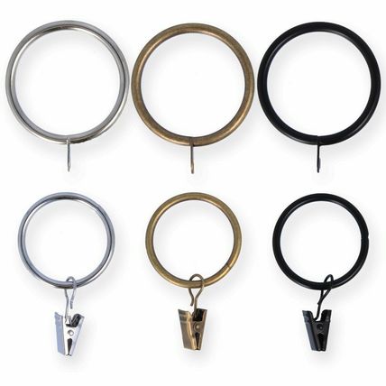 25mm - 50mm METAL CURTAIN POLE RINGS Fixed Eye Hanging Clips Chrome Brass Black