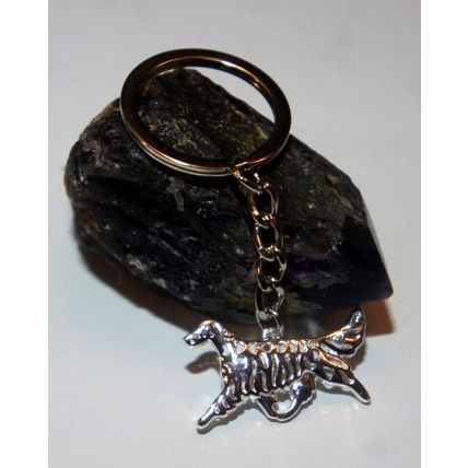ENGLISH SETTER DOG KEY RING WITH KEY CHAIN & VELVET GIFT BAG