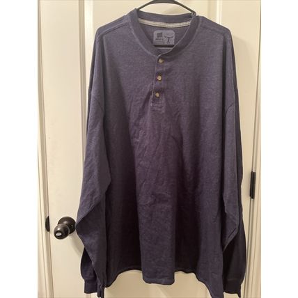Hanes Beefy Tee Men's Long Sleeve T-Shirt 1/4 Button Blue Size 3XL