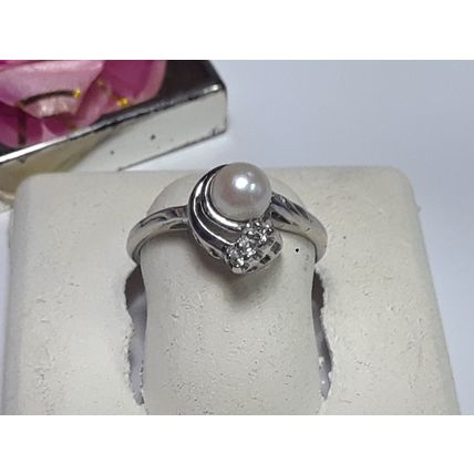Estate 5.5mm Natural Cultured Pearl & White Sapphire Swirl 10Kt W/Gold Ring20513