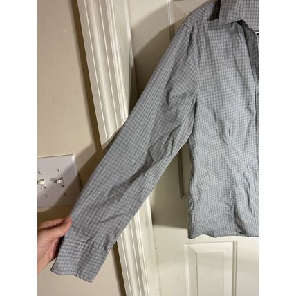 WOMENS Port Authority Long Sleeve Plaid Button Up Shirt Grey W/Purple Leaf Sz M
