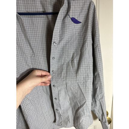 WOMENS Port Authority Long Sleeve Plaid Button Up Shirt Grey W/Purple Leaf Sz M