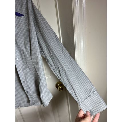 WOMENS Port Authority Long Sleeve Plaid Button Up Shirt Grey W/Purple Leaf Sz M