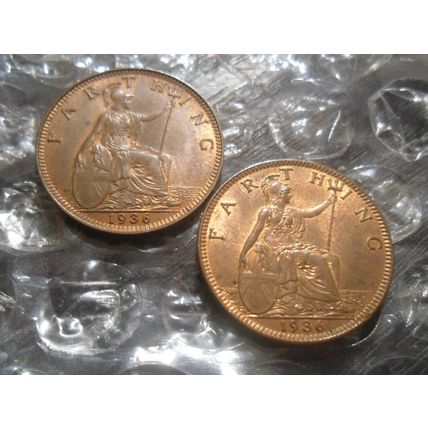 2 x 1936 George V farthing.