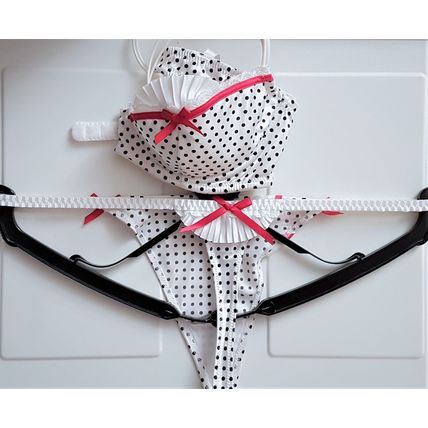 Polka Dot Satin Underwired Bra White Black Red Set 34C Small