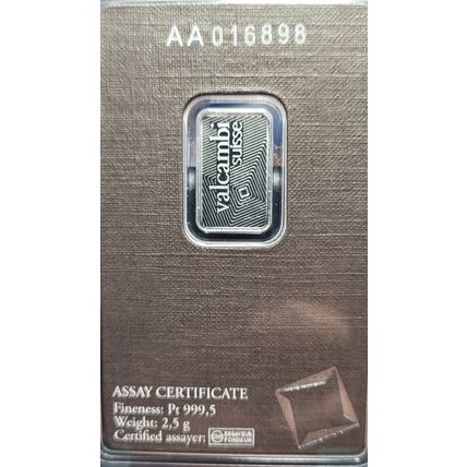 2.5 Gram Platinum Valcambi Suisse Bar 999.5 Fine in Sealed Assay