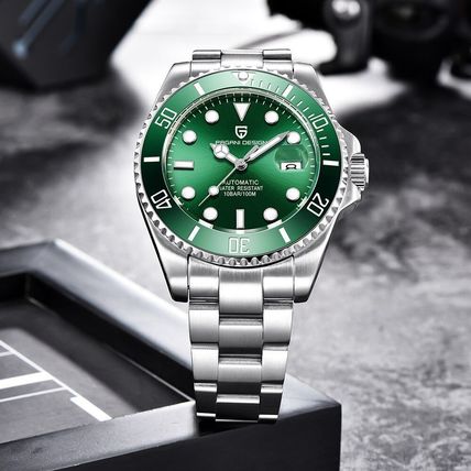 New PAGANI DESIGN Green Face Seiko NH35A Automatic Movement Steel Bracelet Watch