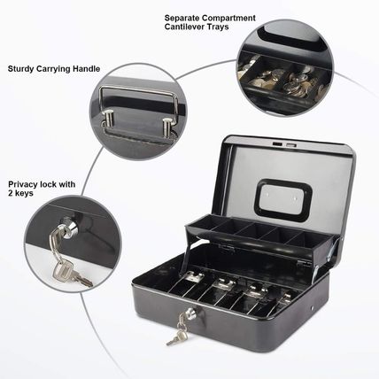 KYODOLED Locking Cash Box with Lock,Money Box with Cash Tray,Lock Safe Box with