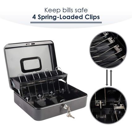 KYODOLED Locking Cash Box with Lock,Money Box with Cash Tray,Lock Safe Box with