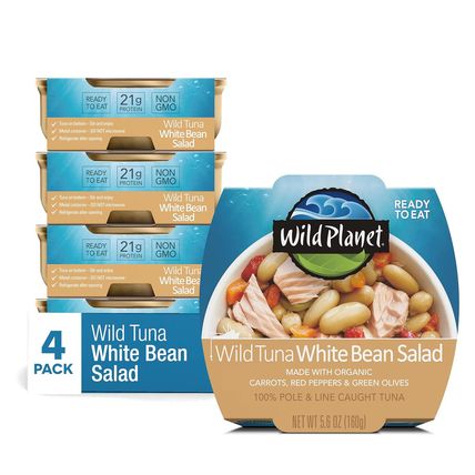 Wild Planet Ready-To-Eat Wild Tuna White Bean Salad with Organic Chickpeas, Carr