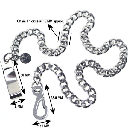 Stainless Steel Pocket Watch Chain Albert Chain Curb Link Chain Belt Clip