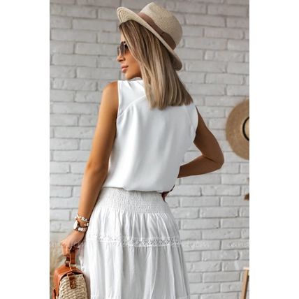 White V Neck Knotted Shoulder Vest