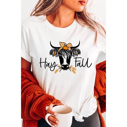 White Hay Fall Cow Head Graphic Tee