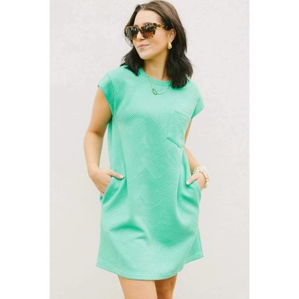 Mint Green Textured Cap Sleeve T Shirt Dress