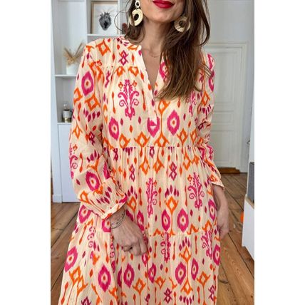 Orange Western Abstract Geometric Printed Maxi Dress