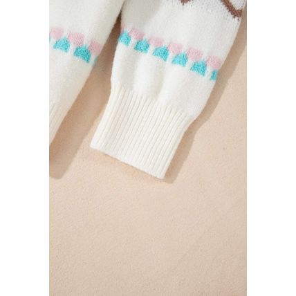 White Striped Christmas Tree Ribbed Trim Drop Shoulder Sweater