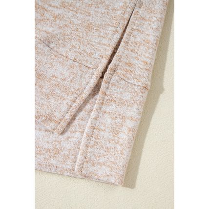 Apricot Drawstring Cowl High Neck Long Sleeve Split Top