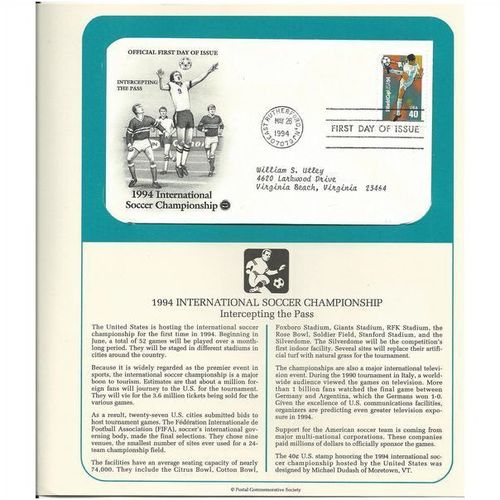 1994 INTERNATIONAL SOCCER CHAMPIONSHIP ' OFFICIAL FIRST DAY of ISSUE ' ( 1994 )