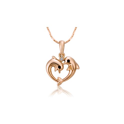 18K Rose Gold Overlay Genuine Austrian Crystal Dolphin Heart Pendant w/18" Chain