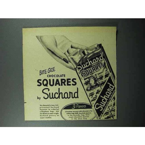 1948 Suchard Chocolate Ad - Bite-Size Squares