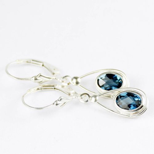 London Blue Topaz, 925 Sterling Silver Leverback Earrings, SE008