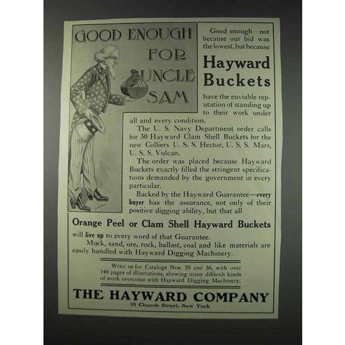 1910 Hayward Buckets Ad - Good Enough For Uncle Sam