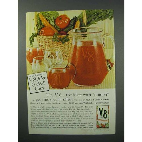 1960 V-8 Vegetable juice Ad - Juice With Oomph