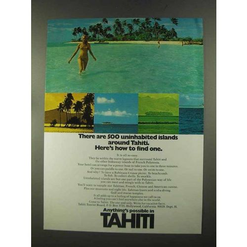 1972 Tahiti Tourism Ad - 500 Uninhabited Islands