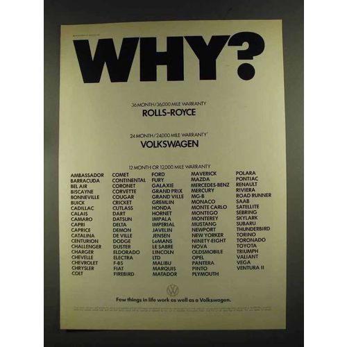 1972 Volkswagen Cars Ad - Why?