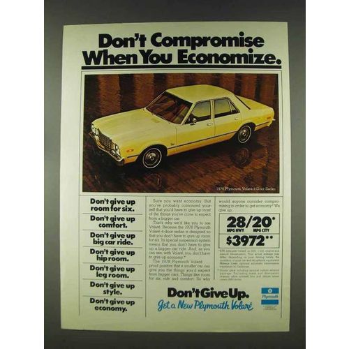 1978 Plymouth Volere 4-Door Sedan Ad - You Economize