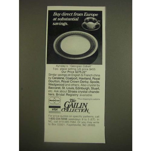 1985 The Gailin Collection Aynsley Georgian Colbalt Place Setting Ad