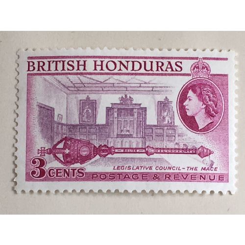 British Honduras 1953 3c Violet Purple Mounted Mint MM SG 181 stamp Mace Chamber